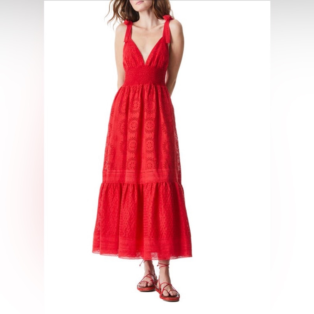 Alice + Olive HOST PICK Levine Smock Cotton & Linen Open Back Poppy Red Sundress